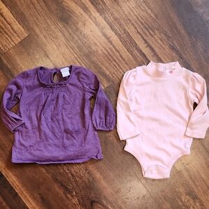 Purple Long Sleeve Top and Pink Onesie Set 18m